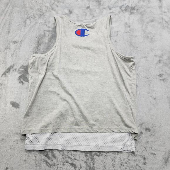 Champion Top Mens Gray White Mesh Reversible Logo Authentic Athletic Activewear - Picture 5 of 9